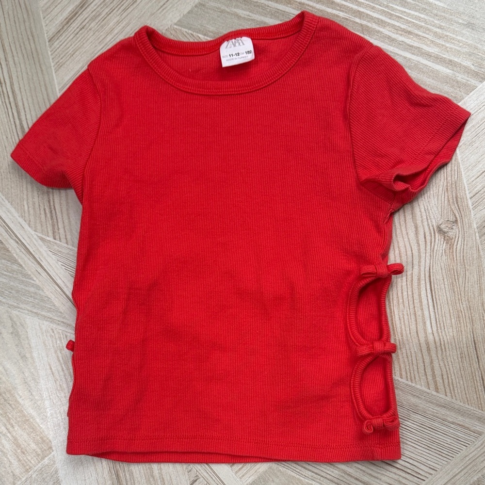 Zara Bright Red Knit Top with Side Knots an cutouts